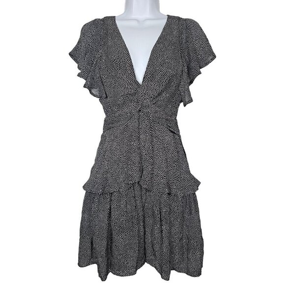 ALC Deep V-Neck Silk Polka Dot Viera Mini Dress Ruffled Flutter Sleeve Women's 2 - Picture 5 of 16